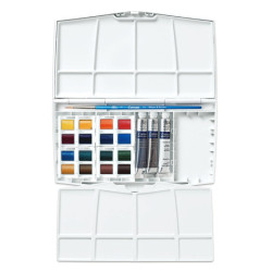 Winsor & Newton cotman painting plus watercolors of 16 half-cubes and