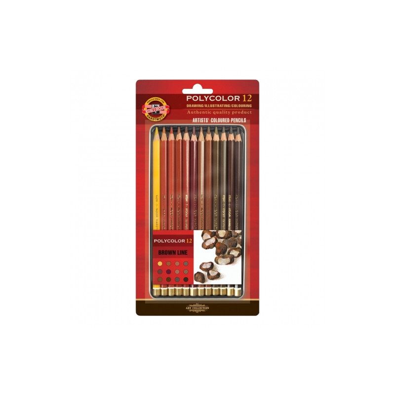 Koh-i-noor polycolor artistic pencils 12 col. Brown metal packaging
