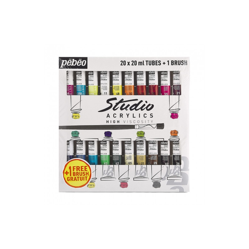 Pebeo studio set of acrylic paints 20x20ml + brush