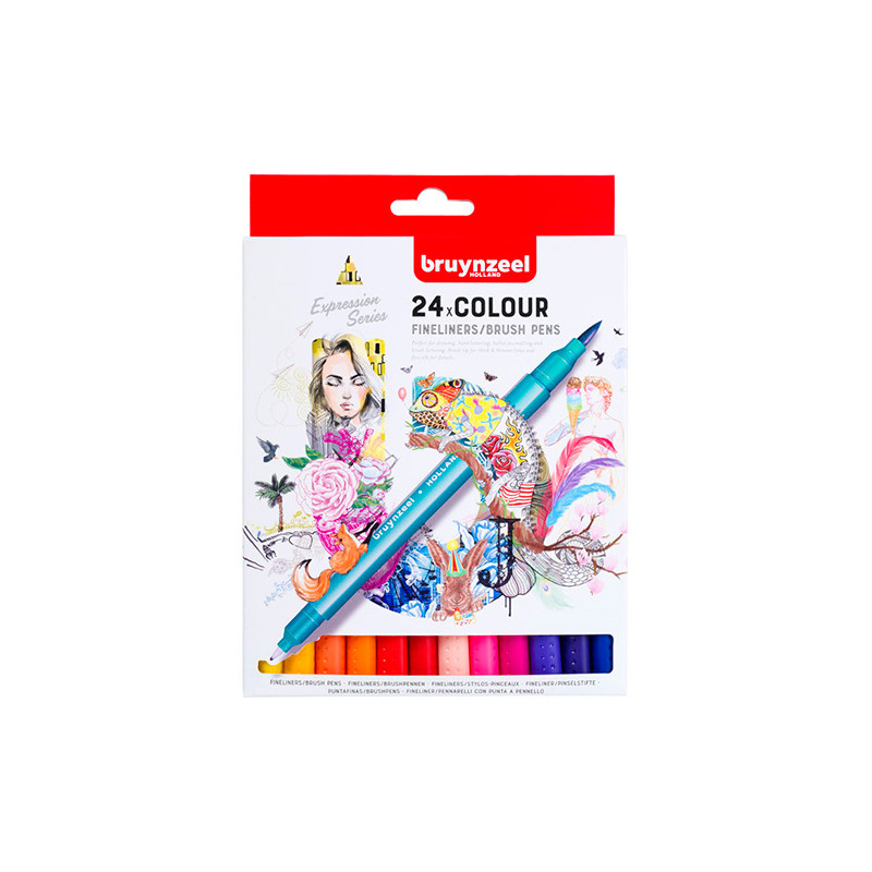 Bruynzeel fineliners brush pen set of 24 pieces