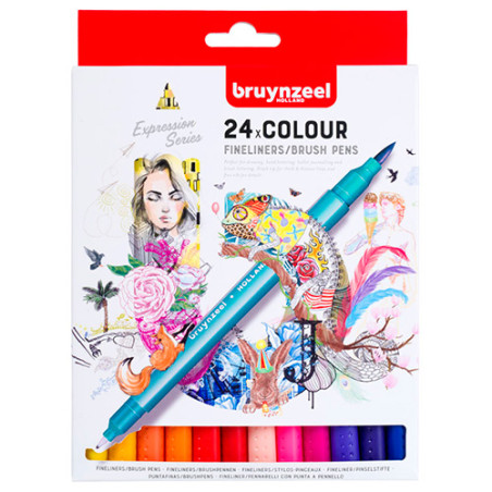 Bruynzeel fineliners brush pen zestaw 24 sztuk - sklep plastyczny - sz