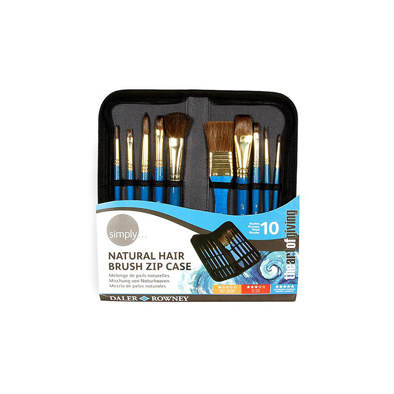 Daler Rowney Simply set of 10 natural brushes in a pencil case