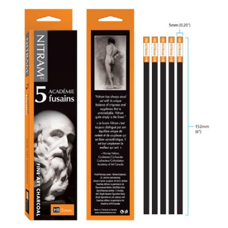 Nitram HB węgiel rysunkowy naturalny 5x5mm 5szt - sklep plastyczny - s