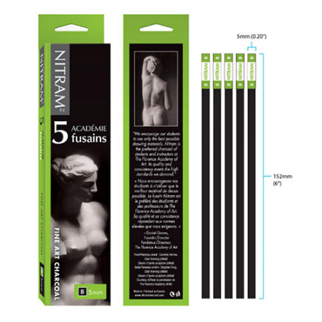 Nitram B węgiel rysunkowy naturalny 5x5mm 5szt - sklep plastyczny - sz