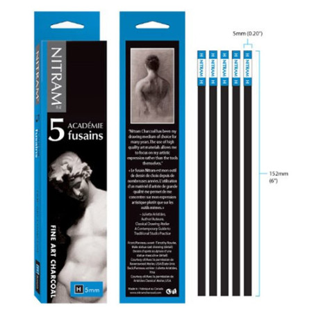 Nitram H węgiel rysunkowy naturalny 5x5mm 5szt - sklep plastyczny - sz