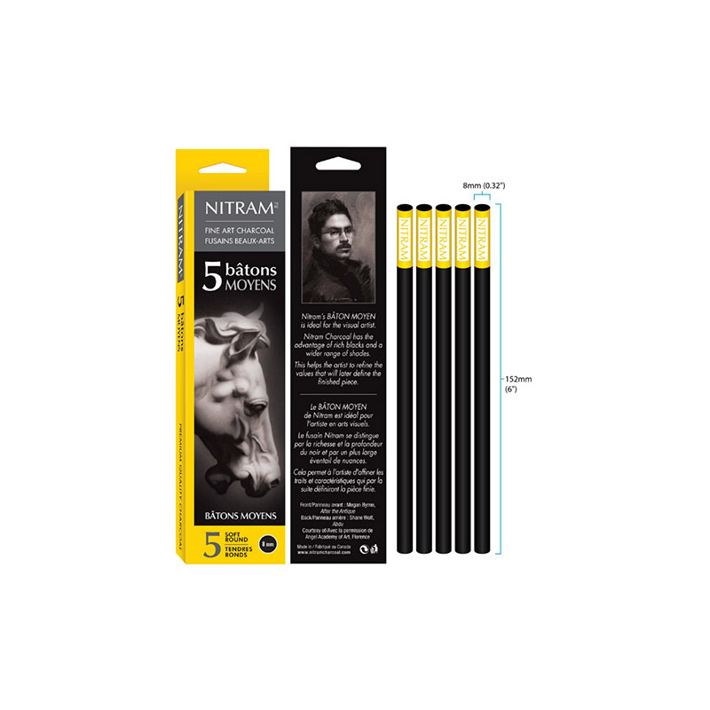 Nitram węgiel rysunkowy naturalny okrągły 8mm 5szt