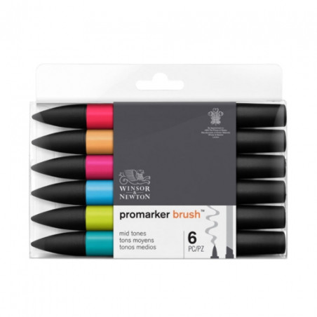 Winsor&Newton brushmarker mid tones zestaw 6 kolorów - sklep plastyczn