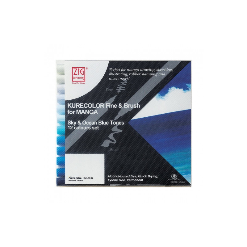 Kurecolor fine&brush manga sky&ocean blue zestaw 12 pisaków - sklep pl
