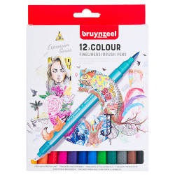 Bruynzeel fineliners brush pen zestaw 12 sztuk - sklep plastyczny - sz
