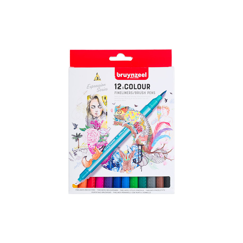 Bruynzeel fineliners brush pen zestaw 12 sztuk - sklep plastyczny - sz