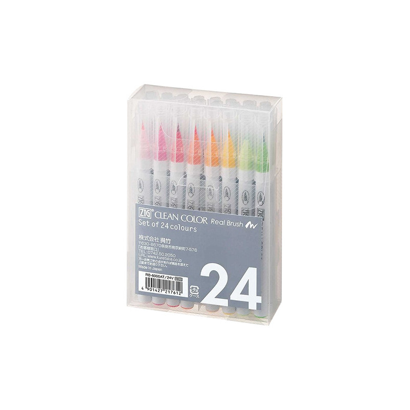 Kuretake clean color real brush set of 24 brush markers - szal art - s