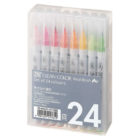 Kuretake clean color real brush set of 24 brush markers - szal art - s