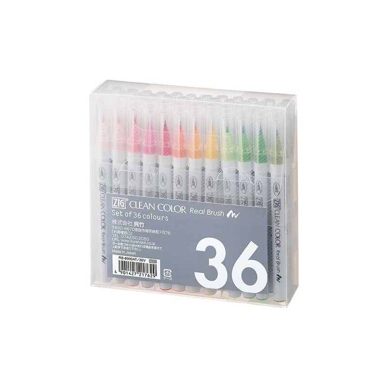 Kuretake clean color real brush zestaw 36 pisaków pędzelkowych - sklep