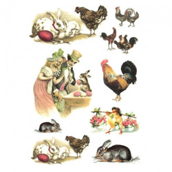 Decoupage Rice Paper A4 ITD R306 chickens rabbits bunnies
