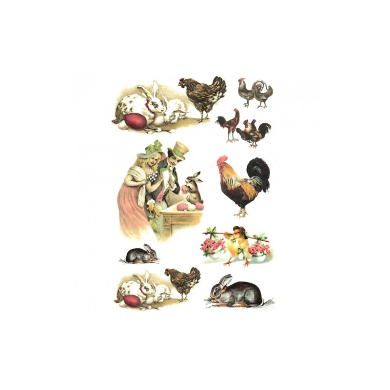 Decoupage Rice Paper A4 ITD R306 chickens rabbits bunnies