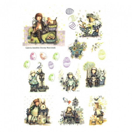 Papier ryżowy do decoupage A4 ITD R075 wielkanoc aniołki dziecięce - s