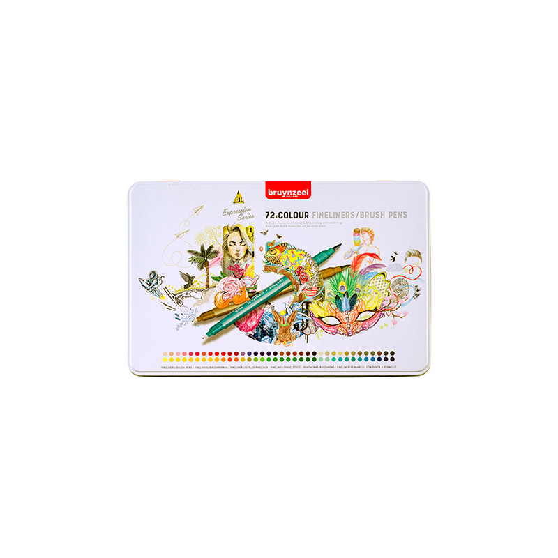 Bruynzeel fineliners brush pen zestaw 72 sztuki - sklep plastyczny - s