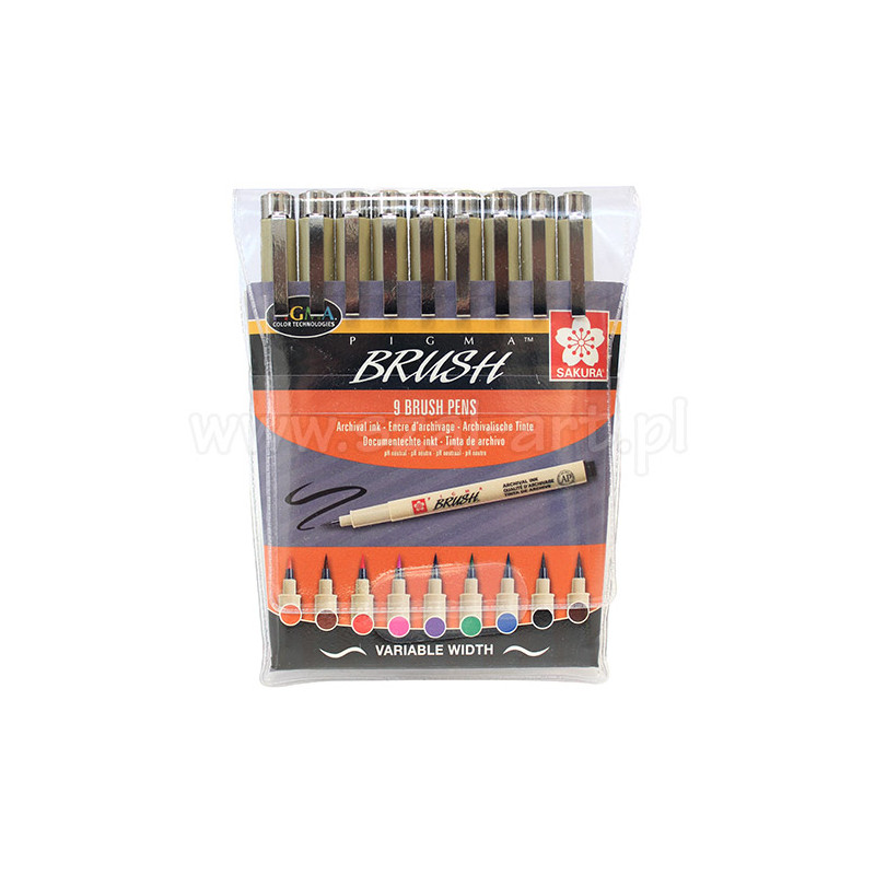 Set of 9 coloured pens Pigma Brush Sakura - szal art - sklep plastyczn