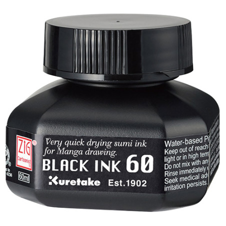 Kuretake black ink szybkoschnący tusz 60ml - sklep plastyczny - szał d