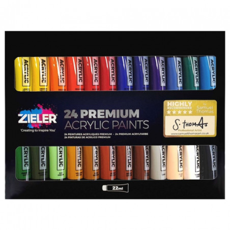 Zieler premium acrylic zestaw farb akrylowych 24x22ml - sklep plastycz
