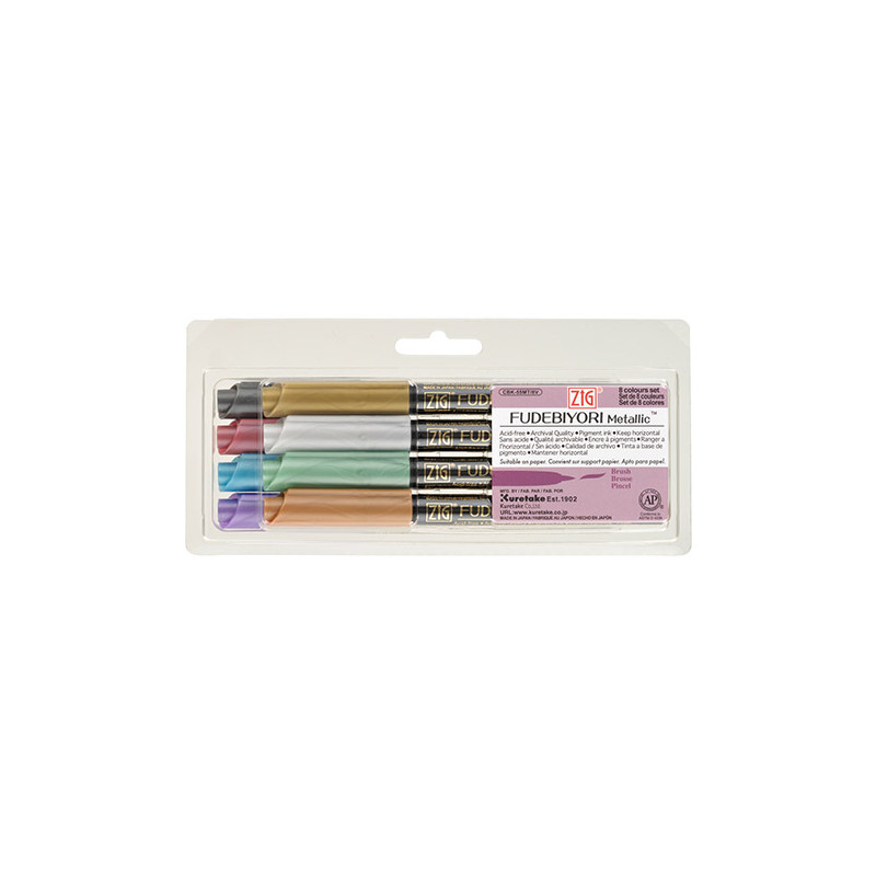 Kuretake zig fudebiyori metallic set of 8 brush markers - szal art - s