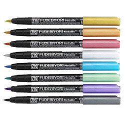Kuretake zig fudebiyori metallic zestaw 8 pisaków pędzelkowych - sklep