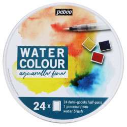 Pebeo set of watercolors in a cube 24 colors + brush metal box