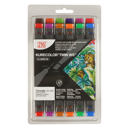 Kuretake zestaw 12 pisaków kurecolor twin ws brilliant - sklep plastyc