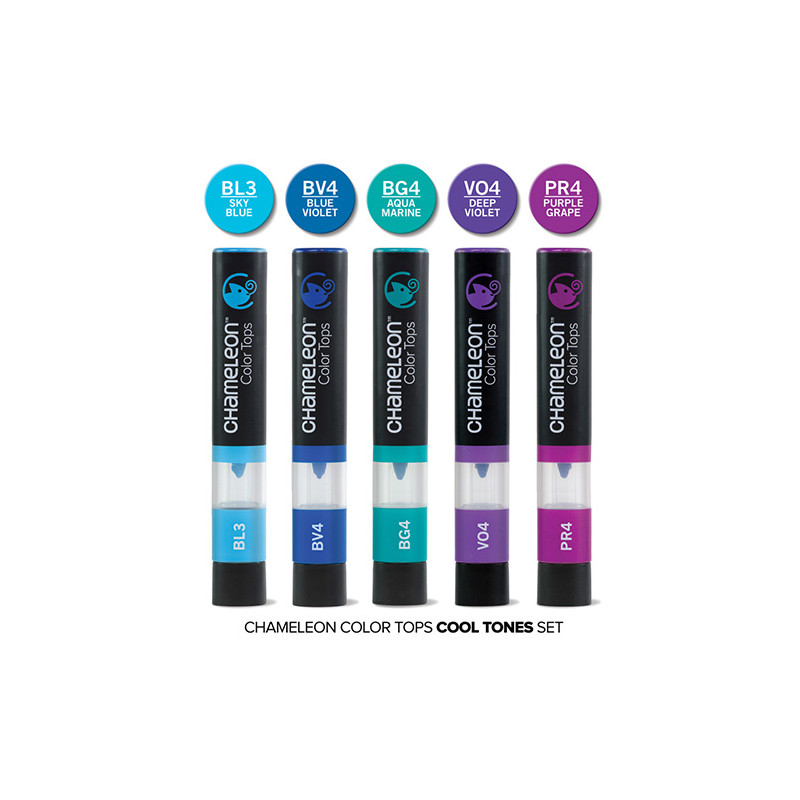 Chameleon color tops cool tones set of 5 pieces - szał art - sklep pla