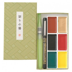 Kuretake gansai tambi irodori kobako green 6 watercolors set