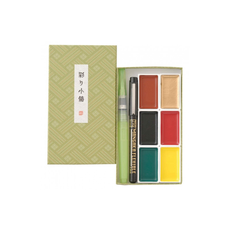 Kuretake gansai tambi irodori kobako green zestaw 6 akwareli - sklep p