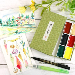 Kuretake gansai tambi irodori kobako green 6 watercolors set
