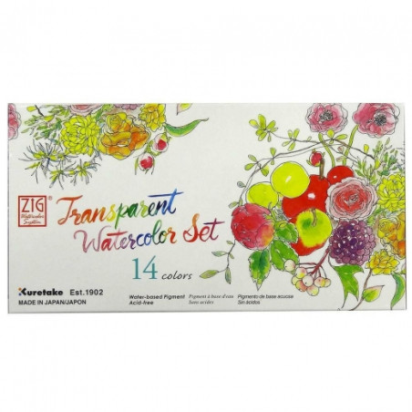 Kuretake zig transparent watercolor zestaw 14 akwareli - sklep plastyc