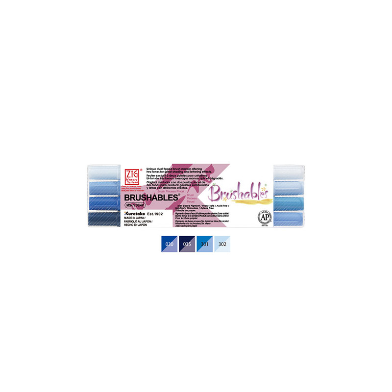 Kuretake brushables set of 4 double-sided markers - blue - szal art -