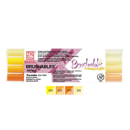 Kuretake brushables zestaw 4 dwustronnych pisaków - yellow - sklep pla