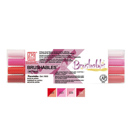 Kuretake brushables zestaw 4 dwustronnych pisaków - red - sklep plasty