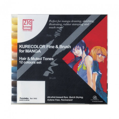 Kurecolor fine&brush manga hair&muted zestaw 12 pisaków - sklep plasty