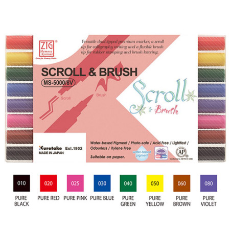 Kuretake zig scroll & brush set of 8 calligraphy pens - szal art - skl