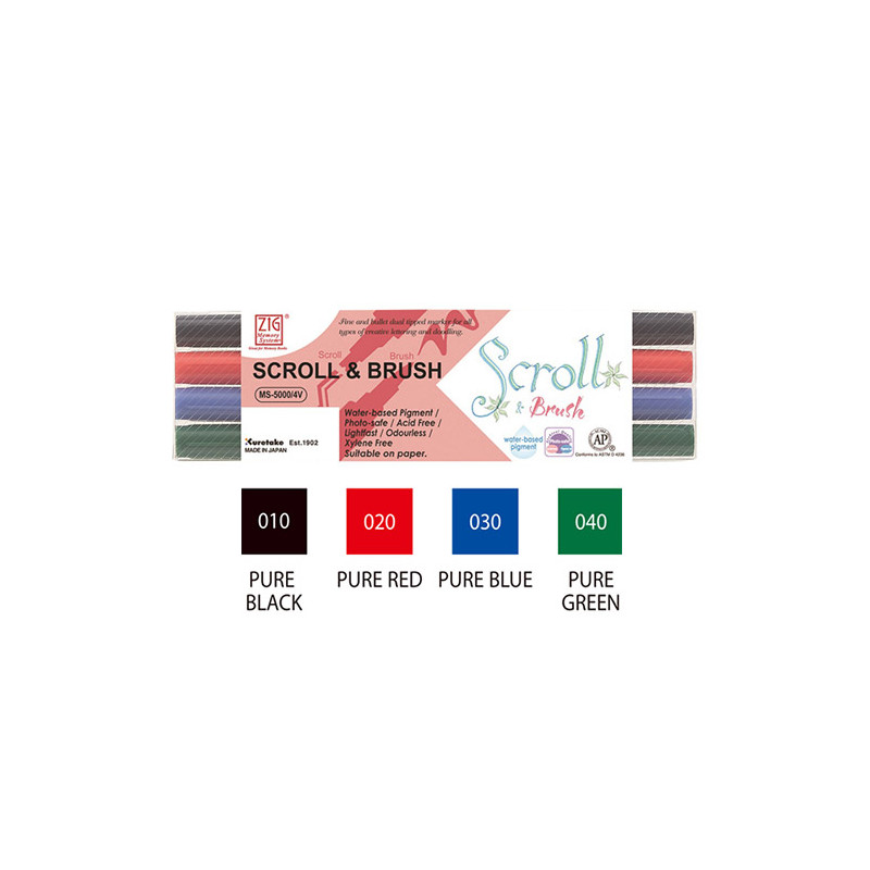 Kuretake zig scroll&brush zestaw 4 pisaków do kaligrafii - sklep plast