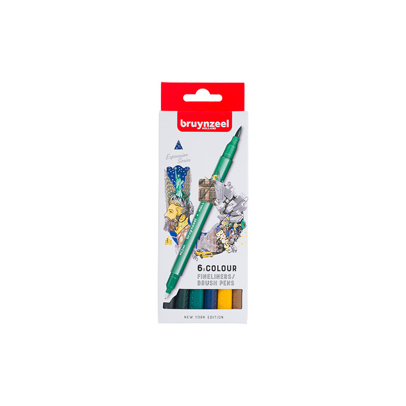 Bruynzeel fineliners brush pen new york set of 6 pieces