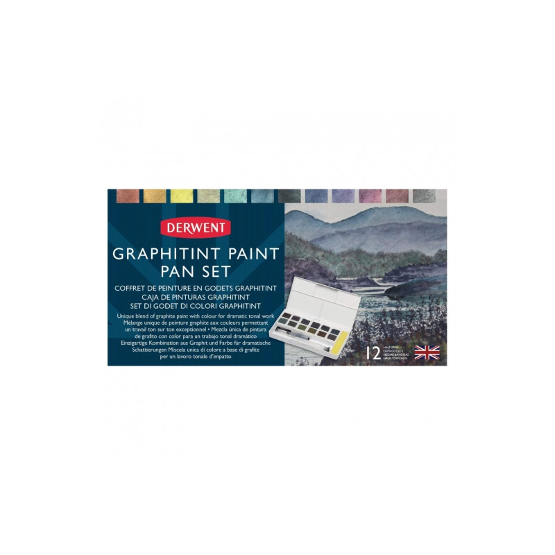 Derwent graphitint paint pan zestaw 12 akwareli w kostce - sklep plast