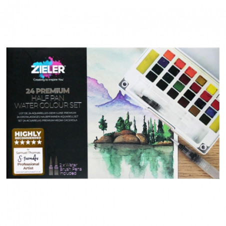 Zieler premium watercolor zestaw 24 akwareli półkostek - sklep plastyc