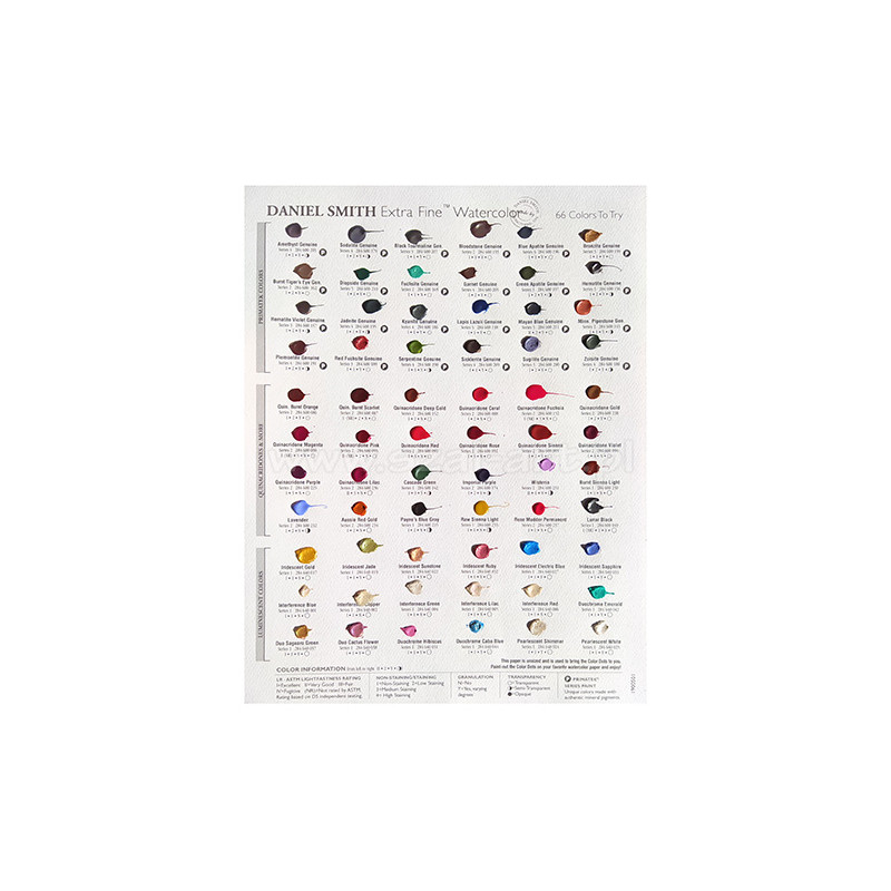 Daniel Smith extra fine watercolor color chart 66 pieces