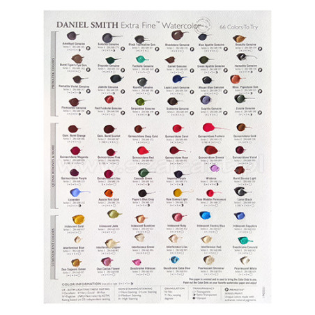 Daniel Smith extra fine watercolor color chart 66 pieces