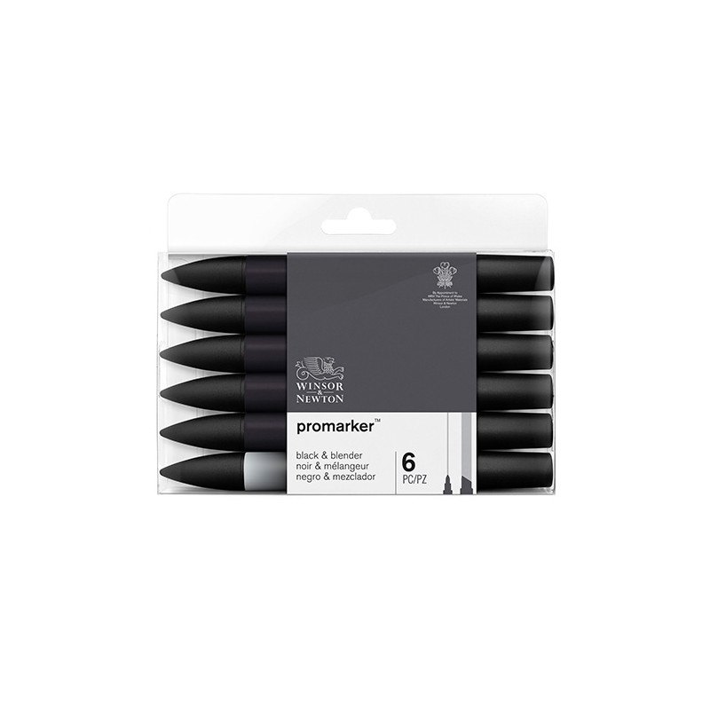 Winsor & Newton promarker black & blender set of 6 markers