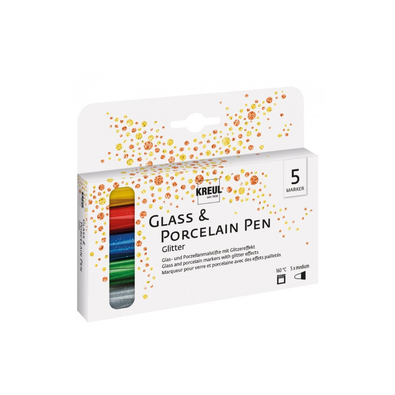 Kreul glass & porcelain glitter medium zestaw 5 pisaków - sklep plasty
