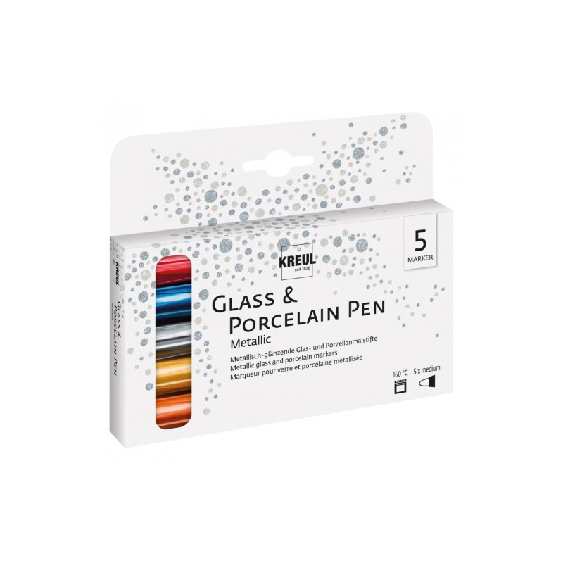 Kreul glass & porcelain metalic medium zestaw 5 pisaków - sklep plasty