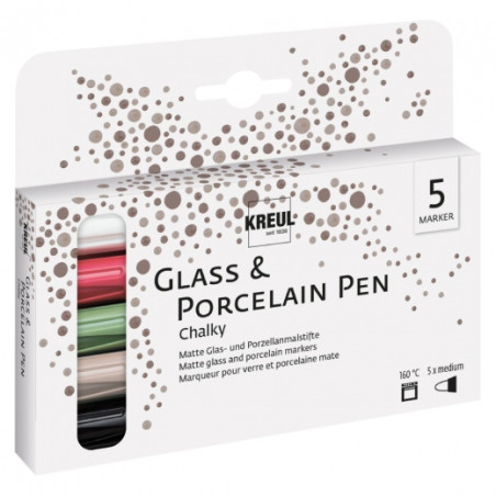 Kreul glass & porcelain chalky medium set of 5 markers