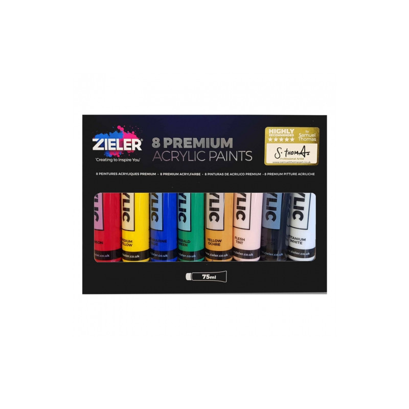 Zieler premium acrylic zestaw farb akrylowych 8x75ml - sklep plastyczn