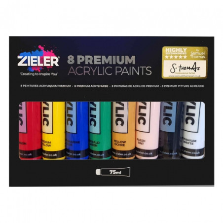 Zieler premium acrylic zestaw farb akrylowych 8x75ml - sklep plastyczn